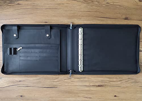 7-Ring Zippered Checkbook Binder for Business Checks - Premium Leather Portfolio Holds 600 Checks (9"x13") - Personalized Name/Logo for Men & Women