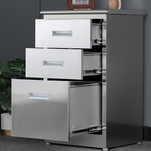 ZHONGXINHUIYIN Stainless Steel File Cabinet with Lock, Under Desk Mobile File Cabinet for Home Office, Garage Tool Chest Cabinet Metal Medicine Cabinet, for Warehouse/Repair Shop/Home