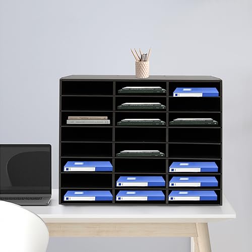 Classroom Mailbox Organizer 24-Slots, Thickened PVC Panel Literature Organizer 132lb Load Capacity, Student Teacher Mailboxes Organizer for Classroom Office (Black)