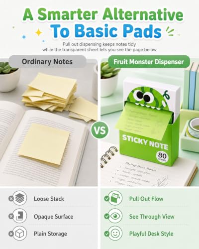 Transparent Sticky Notes Glitter 6 Fruit Monster Pull Out Dispenser Boxes