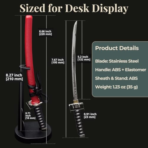 Wablade Samurai Katana Letter Opener with Stand, 8.27", Made in Seki, Japan
