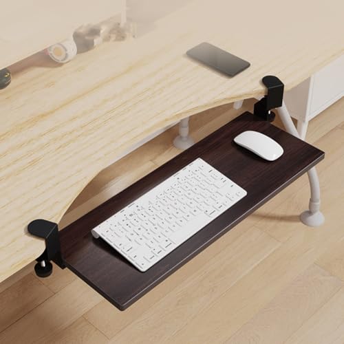 Clamping Computer Keyboard and Mouse Tray, Pull Out Platform Drawer with 45° Adjustable C-Clamp, Under Desk Keyboard Tray Slide Out, Easy to Install (Vintage Brown)(55x24cm)
