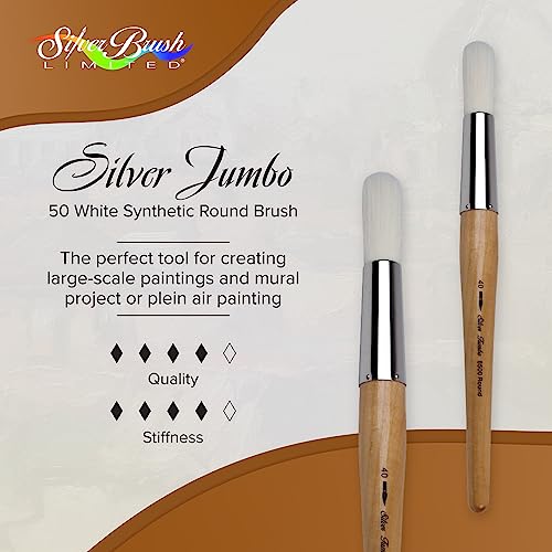 Silver Brush Limited Silver Jumbo White Nylon Round Paintbrush, Size 50