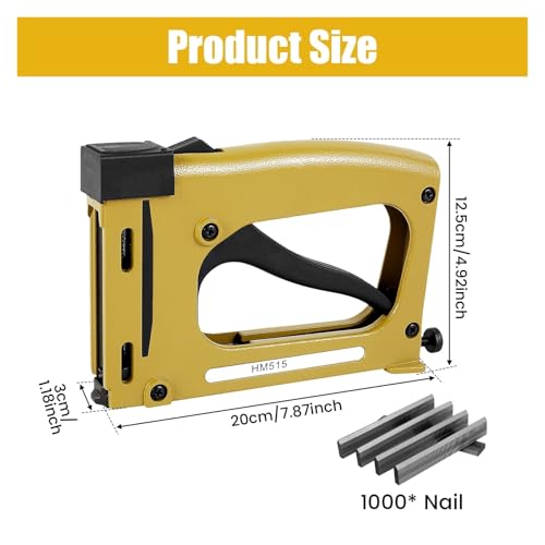 Oil-Free Pneumatic Staple Gun Heavy-Duty Stapler Picture Frame Nail Gun with 1000pcs Nails Manual Tacker Framing Pin Stapler Lightweight Nail Tacker