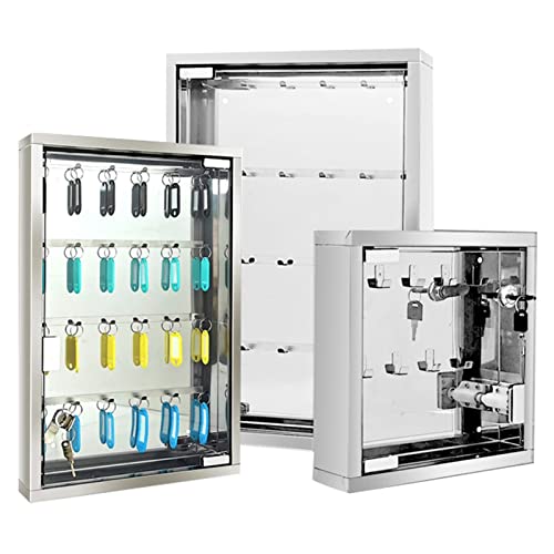 Key Cabinet Key Lock Box Wall Mount, Glass Clear Door, Wall Mounted Stainless Steel Key Storage Box with Keys and Colored Key Labels (Size : 24)