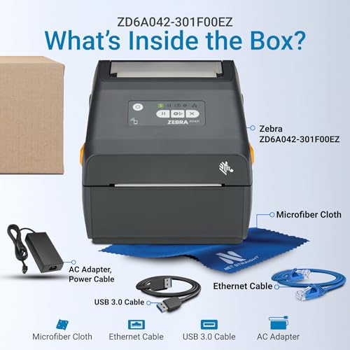 ZD621 Thermal Transfer Desktop Label Printer for 4x6 Shipping Labels & Barcodes, 8 IPS Speed, 203 DPI, USB, Ethernet, Serial Connectivity for Network Printing - ZD6A042-301F00EZ