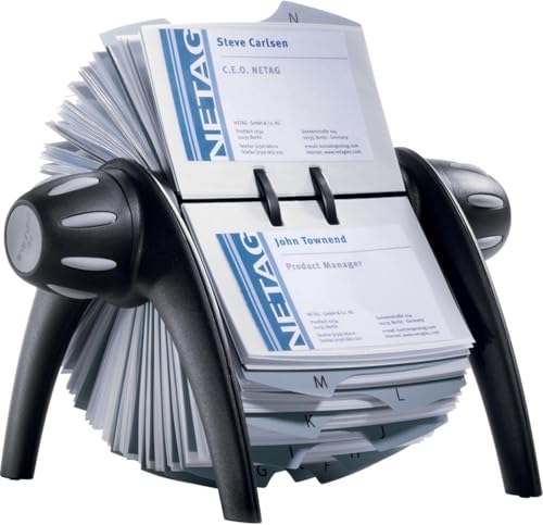 Durable Visifix Flip Rotary Business Card Holder - Includes 200 Pockets for Holding 400 Cards - Includes A-Z Index - Made from Plastic