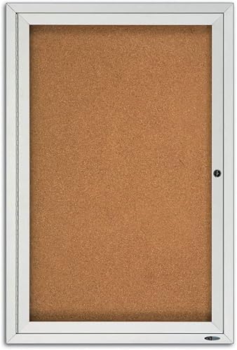 Quartet Bulletin Board, 2' x 3' Enclosed Cork Notice Board, Lockable Swing Door, Weather Resistant Aluminum Frame (2121)