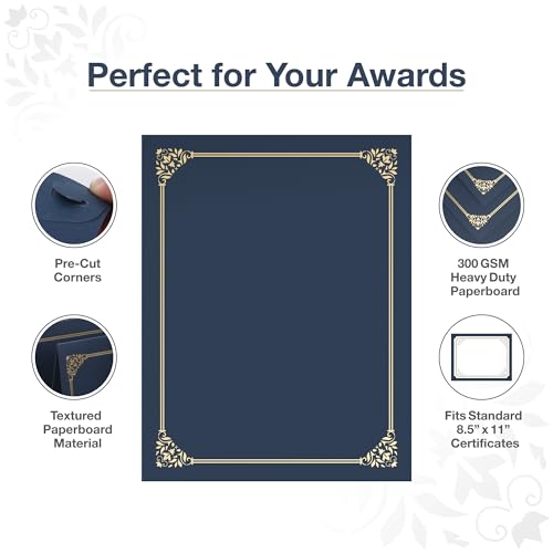 Navy Blue Certificate Holders (50 Packs), Diploma Covers Gold Foil Border