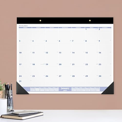 AT-A-GLANCE 2027 Desk Pad Calendar, Monthly Desk Wall Planner, 24" x 19", Blue/Gray (SW2300027)