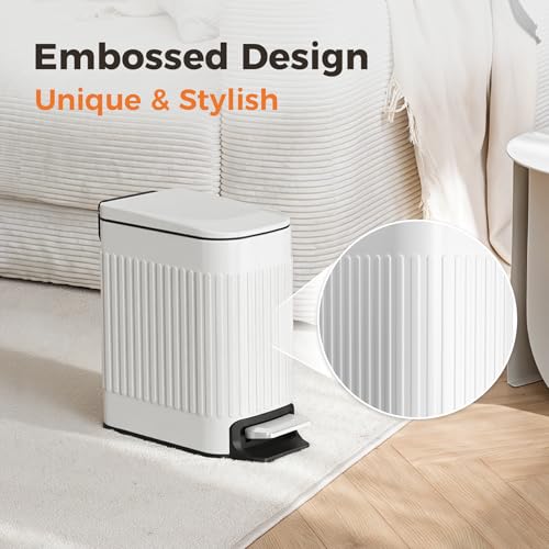 TrashAid Slim Bathroom Trash Can with Lid Soft Close & Pedal, 1.6Gal, White