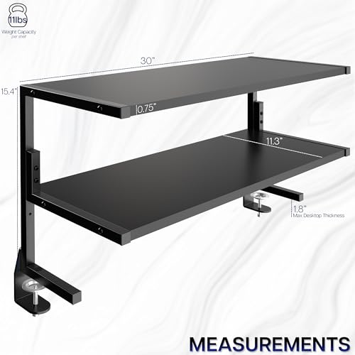 VIVO Black Clamp-on 30 inch 2-Tier Desk Shelf, STAND-SHELF30C