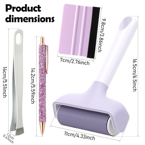LUCKQUE 4 PCS Professional Rubber Brayer Roller and Retractable Pin Pen Set Includes Craft Ink Roller, Precision Air Bubble Release Pen, Stainless Tweezers, Scratch-Free Felt Squeegee Scraper
