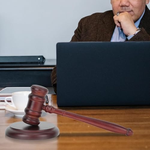 Healeved Wooden Judge Gavel with Base, Court Auction Hammer Legal Judgement Tool for Lawyer & Judge Office Use Auction Hammer