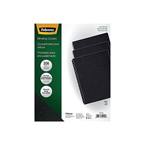 Fellowes 52115 Linen Texture Binding System Covers, 11-1/4 x 8-3/4, Black, 200/Pack