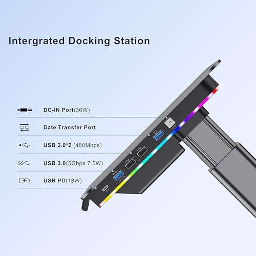 Electric Adjustable Monitor Stand, Computer Monitor Stand with Ambient LED Lighting,44LB Weight Capacity Laptop Stand for 19-40 Inch Monitor&10-16 Inch Computer MacBook Air/Pro, Dell, HP, Asus, Lenovo