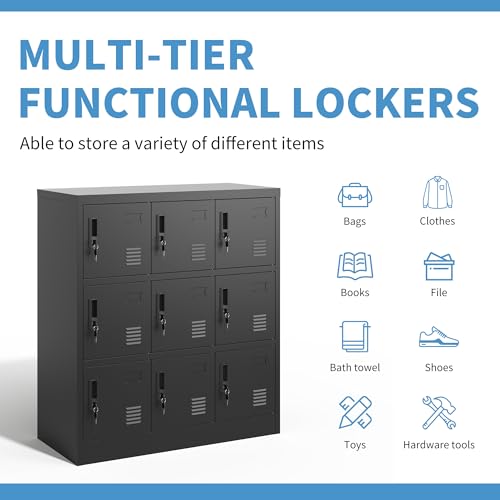 EKJ Metal Locker 9 Doors Storage Cabinet, Lockers for Employee