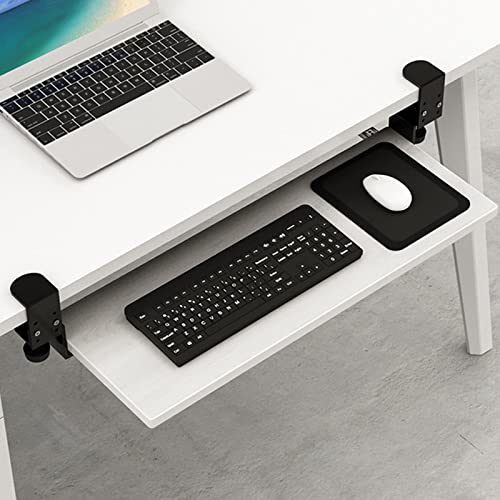 Under Desk Keyboard Tray With Mouse Pad - 55/64/75X24Cm Pull-Out Platform Drawer Keyboard Mouse Holder - Punchless Slides Keyboard Shelf With Sturdy C-Clamp, Office Desk Exten.Black-64*24 cm/25*9 Inc