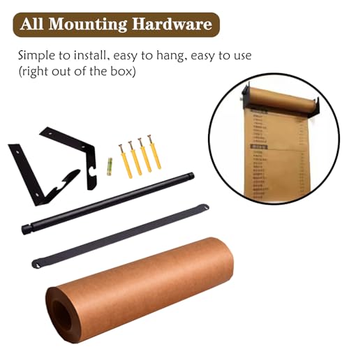 QHZYMX Roller Kraft Paper Roll Display with 50 M Kraft Paper Roll, Butcher Paper Roll Holder, Kraft Paper Dispenser Hanging Paper Roll with Cutter for Kitchen/Cafe/Studios/Parlor(Width 45cm/17.7in)