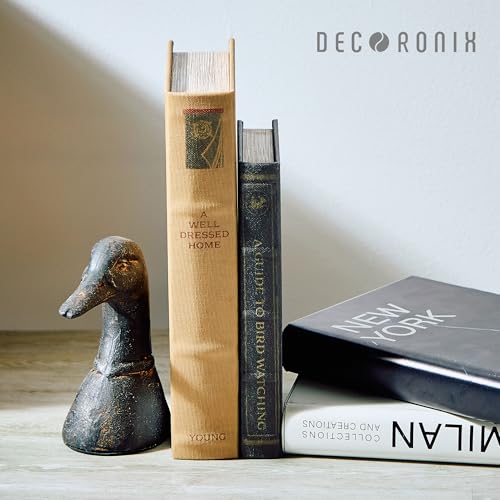 Decoronix Decorative Distressed Cast Metal Duck Head Bookends - Heavy Duty Book Stopper for Shelves, Cute Novelty Book Holder - Rustic Vintage Home Office Organizer Set of 2