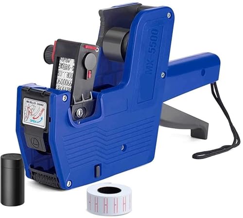 MX-5500 8 Digits EOS Handheld Tag Gun with 50 White Labels and 1 Ink Labels Machine Kit(Blue)
