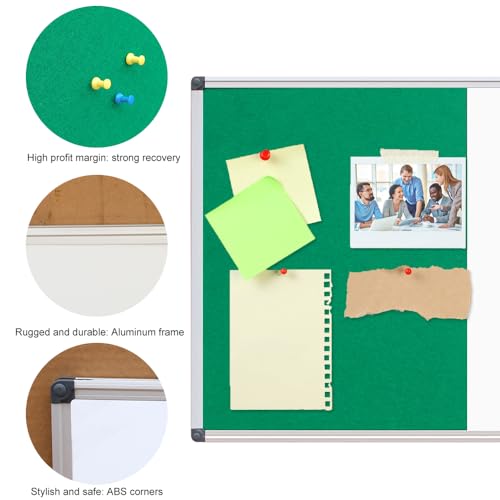 NEWPUTE White Board and Cork Board Combo - 40 x 28 Inches Large Dry Erase Whiteboard and Bulletin Board, Magnetic Wall Pin Display Board for Home, Classroom & Office, 28"x40" Green