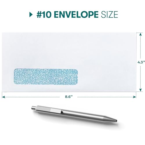 500 pack #10 Single Window Custom Printed Envelopes - Self Seal Security Envelopes, Flip and Stick Closure, Text and Logo Customization, White Security Tinted 24lb Paper - 4 1/8 x 9 1/2 Inches