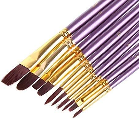 Feilx 10Pcs/Set Nylon Artist Paint Brush Professional Watercolor Acrylic Wooden Handle Painting Brushes Art Supplies Paintbrush Sets