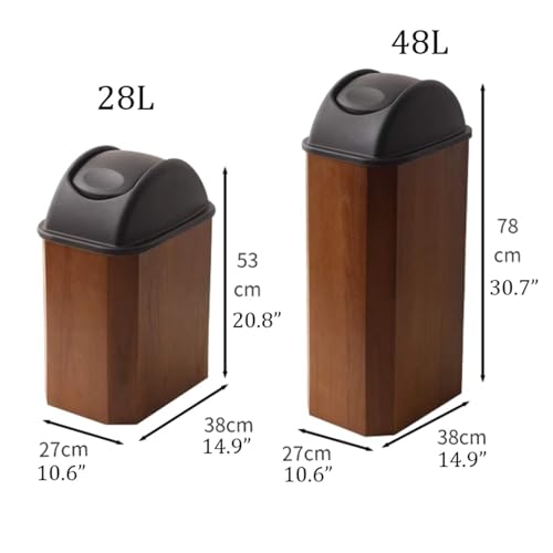 JingNian Wooden Trash Can Home Commercial Luxury Wastebasket Slim Rectangular Trash Can with lid for Bathroom Kitchen Home Office(Walnut,48L)