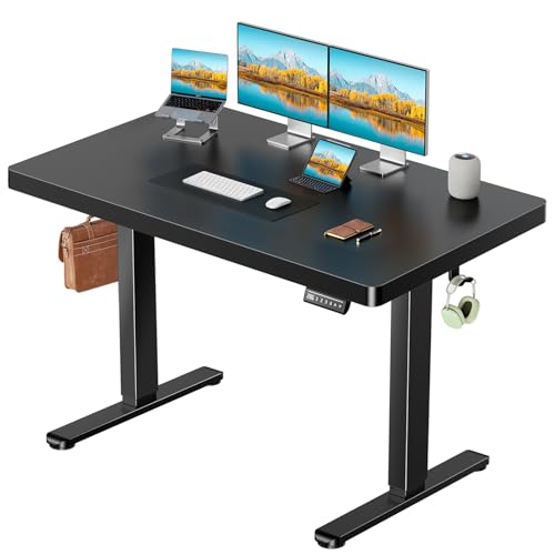 Marsail 48 x 30 Electric Standing Desk with One-Piece Desktop, Sit Stand Desk with Thickened Tabletop, Height Adjustable Stand Up Desk with Cable Management for Home Office(Frame+Desktop, 2 Packages)