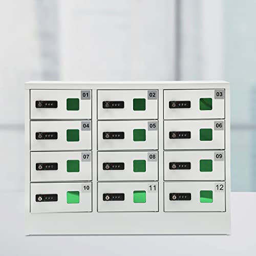 GSHIOIO 12-Slot Cell Phone Locker Charging Station Cold Rolled Steel Storage Station Lockers for Classroom with QC3.0 Fast Charging, Combination & Key Locks for Schools Office Gyms