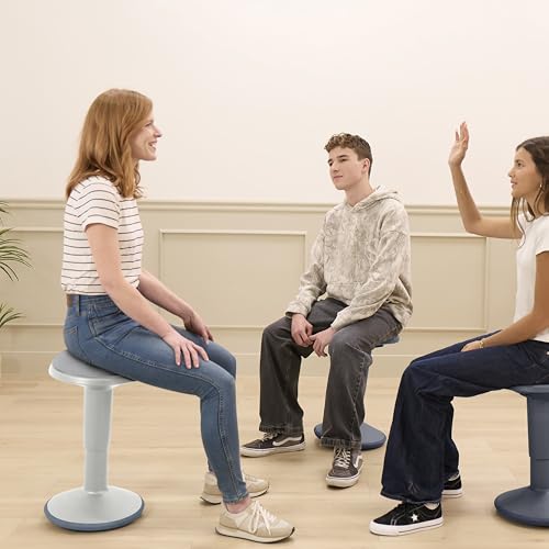 Back2School Express Adjustable Height Wobble Stool, Active Seating Chair with Padded Cushion, Ergonomic Flexible Desk Stool for Teens and Adults, Light Grey