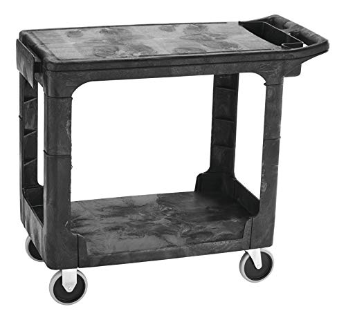 Rubbermaid Commercial Products 2-Shelf Utility/Service Cart, Small, Flat Shelves, Storage Handle, 500 lbs. Capacity, for Warehouse/Garage/Cleaning/Manufacturing