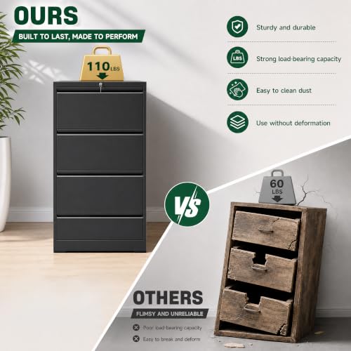 auruge 3-Drawer Lockable Side-Opening File Cabinet for Home & Office