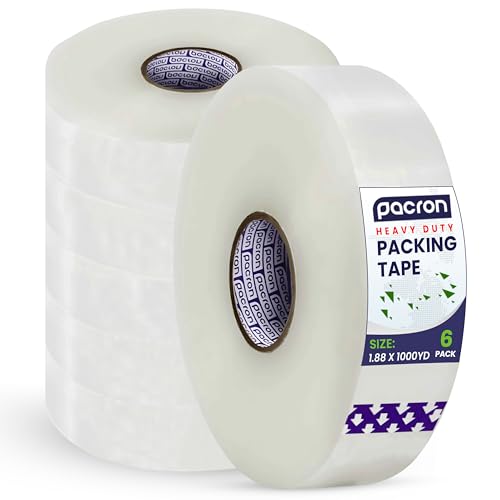 Machine Length Packing Tape | 1.88" x 1000 Yards, 6 Rolls, 2 Mil | Heavy-Duty Clear Packaging Tape for Shipping, Box Sealing & Industrial Packing | Strong Adhesion & Tear-Resistant Design