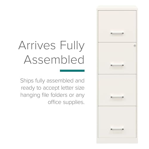 Space Solutions - 4 Drawer Fully Assembled Vertical Steel File Cabinet, Home & Small Office Use, Letter-Size, Locking, Pearl White