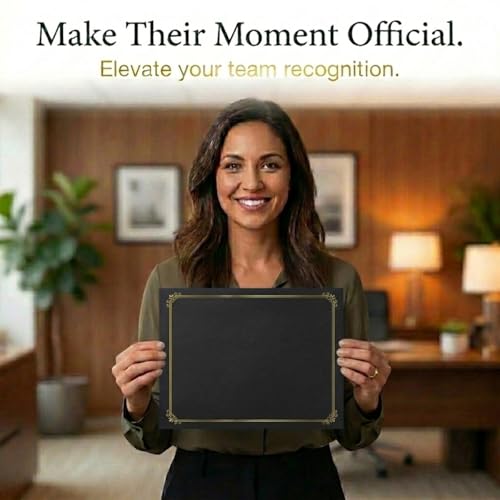 PaperDirect Simple Foil-Stamped Black Certificate Jacket, Heavy Cover Stock, Holds 8.5 x 11 Certificate, Elegant Gold Foil Border, Graduation Diplomas, Employee Recognition, Student Award, Pack of 50