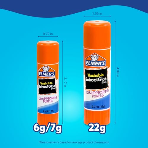 Elmer's Disappearing Purple School Glue Sticks, Washable, 22 Grams, 30 Count - Classroom Essentials, Arts & Crafts, #1 Teacher Brand
