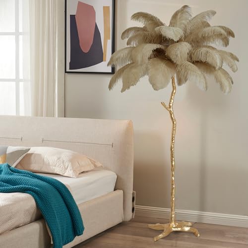 MAYOLA Luxury Resin Ostrich Feather Lamp, 35 Pieces Real Ostrich Feathers,Floor Lamp for Living Room, Bedroom and Office 67” Tall Feather Lamp(Ostrich Color, Floor Lamp)