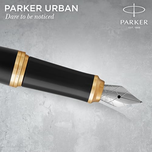 Parker Urban Fountain Pen, Muted Black with Gold Trim, Fine Nib with Blue Ink Refill (1931593)