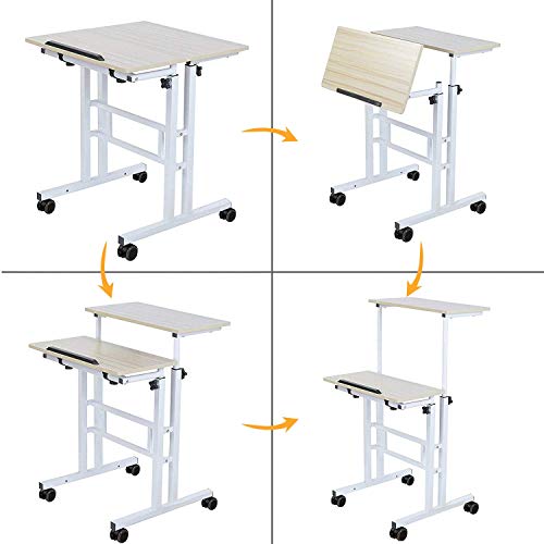 SogesHome 23.6 inches Adjustable Laptop Desk Standing Table Portable Computer Table Stand Desk Cart Tray, White Maple, 101-MP-HCA