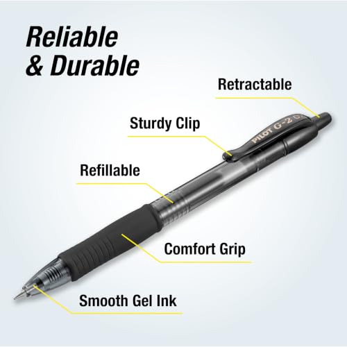 Pilot G2 Premium Gel Pens, Black Pens, Fine Point 0.7 mm, Tub of 48