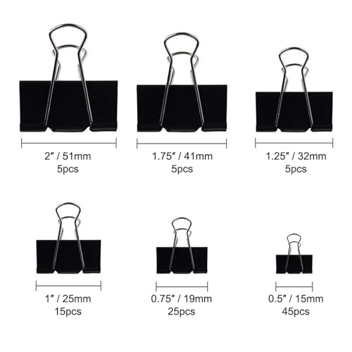 BMXIAJW 100PCS/lot Paper Binder Clips 41/32/25/19/15mm Foldback Metal Black Grip Clamps Office School Stationery Paper Document(19mm)