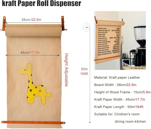 LLurAQE LNNW Kraft Paper Dispenser Hanging Art Paper Roll Dispenser, Farmhouse Decoration Kraft Paper Holder Keep Schedules Lists Reminders Messages Drawing(Wide 22.8inch/58cm)