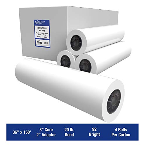 Alliance Wide Format Paper CAD Bond Rolls (20lb | 4 Rolls, 36 In x 150 Ft | 3" Core)