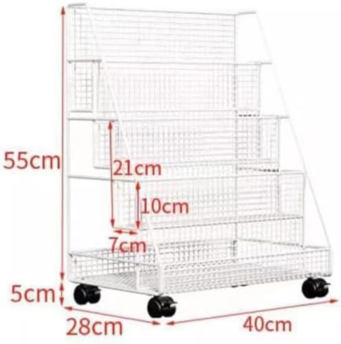 Book cartRolling Book cart Metal 4 Tier Rolling Utility cart Heavy Duty Rolling File cart White for Office, Home, School, Classroom,Library