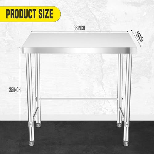 Stainless Steel Table Without Bottom Shelf 36x24 Inch with Wheels - Open Base Design for Maximum Legroom,Adaptable for Commercial & Home Use