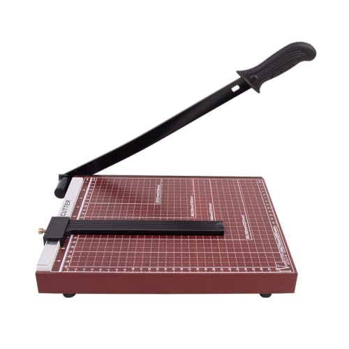 Mavoli A4 Wooden Panel Guillotine Paper Trimmer, Heavy‑Duty 12‑Sheet Cutting Capacity with Safety Blade Lock, Gridded Base Paper Cutter for Photos, Cardstock, Magazines, PVC and Regular Copy Paper