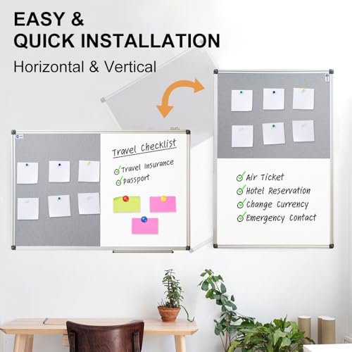 NEWPUTE White Board and Cork Board Combo - 24 x 18 Inches Large Dry Erase Whiteboard and Bulletin Board, Magnetic Wall Pin Display Board for Home, Classroom & Office, 18"x24" Grey