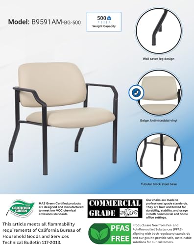 Boss Office Products Guest Chair, Vinyl, 500 lb. Weight Capacity in Beige